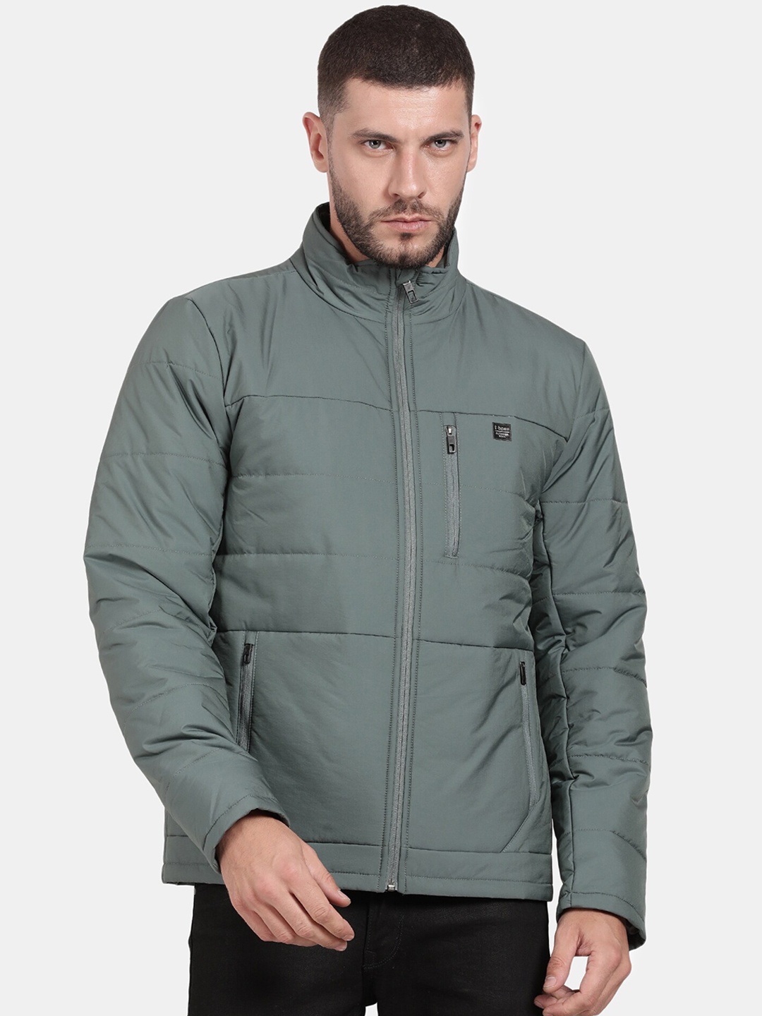 

t-base Stand Collar Windcheater Padded Jacket, Green
