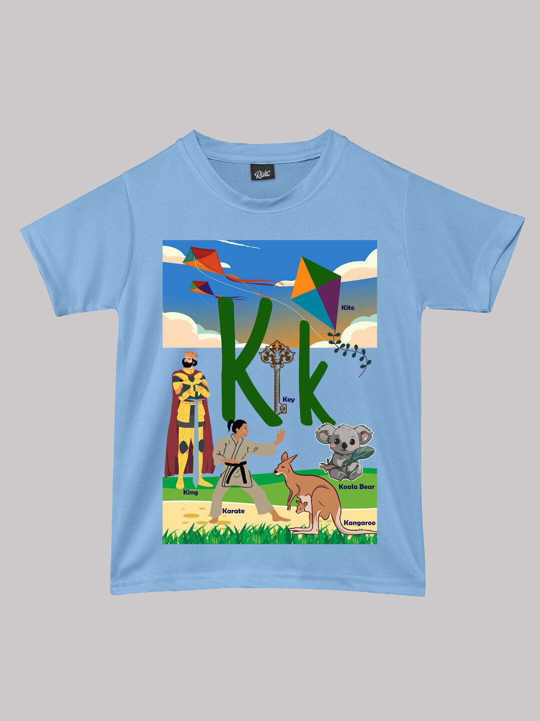 

RISH Boys Alphabet K Educational Graphic Printed Short Sleeves T-shirt, Blue