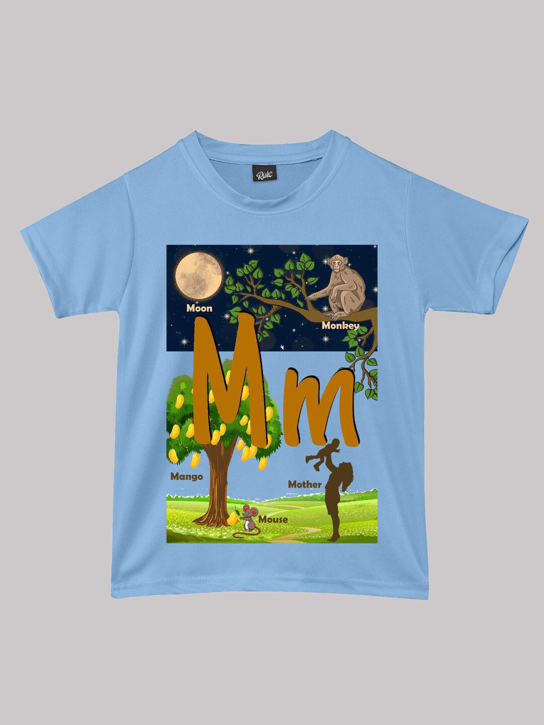 

RISH Boys Alphabet M Educational Graphic Printed Short Sleeves T-shirt, Blue