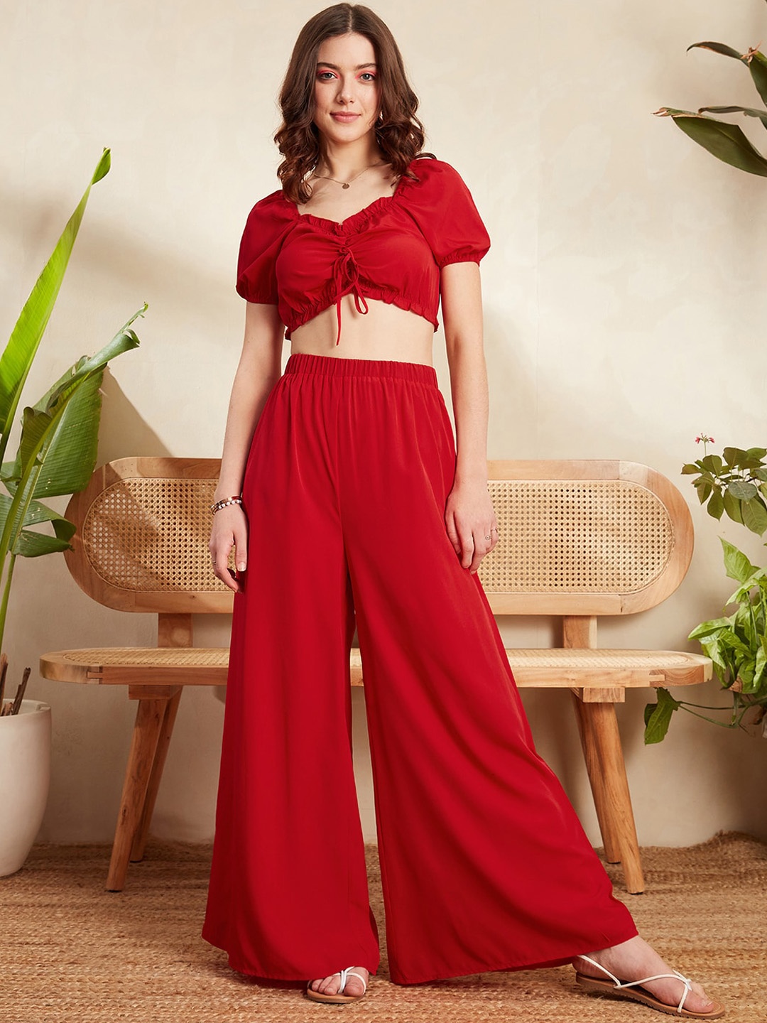 

Berrylush Cropped Top & Wide Leg Trousers, Red