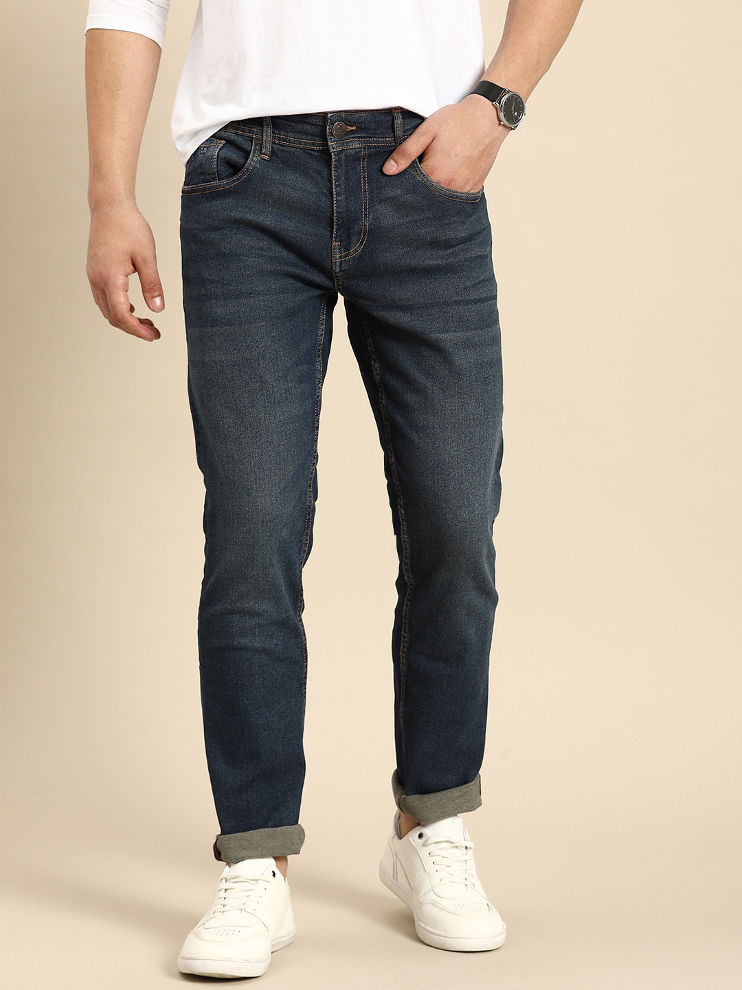

Being Human Men Slim Fit Light Fade Stretchable Mid-Rise Jeans, Blue