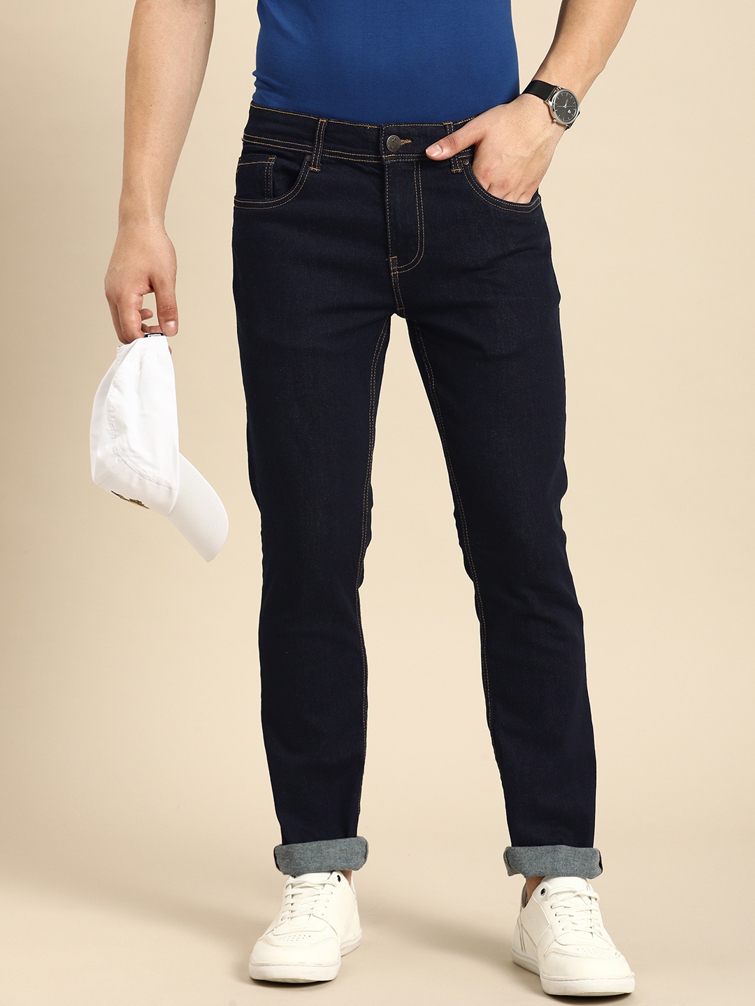 Being Human Men Slim Fit Stretchable Mid-Rise Jeans, Blue