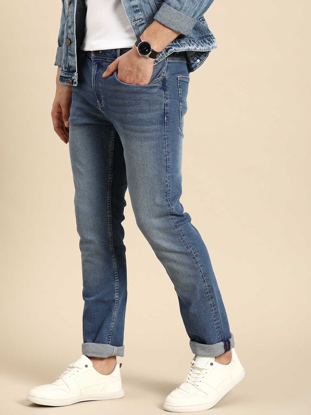 

Being Human Men Slim Fit Heavy Fade Stretchable Mid-Rise Jeans, Blue