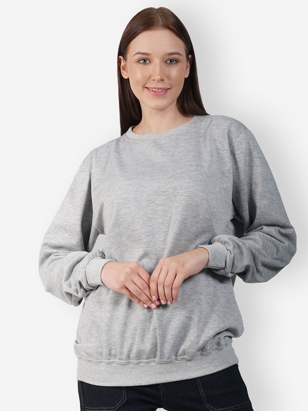 

TEEMOODS Round Neck Fleece Sweatshirt, Grey melange