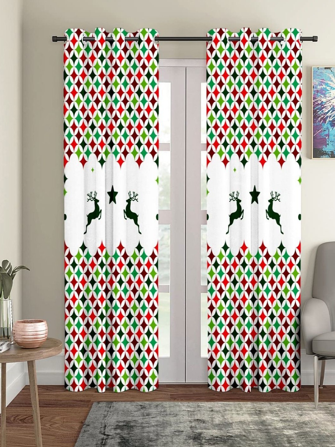 

THEYAYACAFE white Green Brown Geomitric Black Out Long Door Curtain