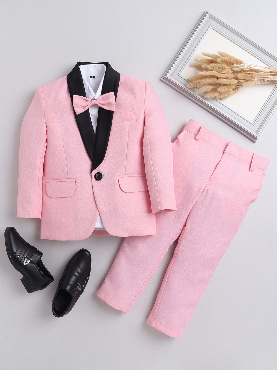

BAESD Boys Single-Breasted Silk Cotton 5-Piece Suit, Pink