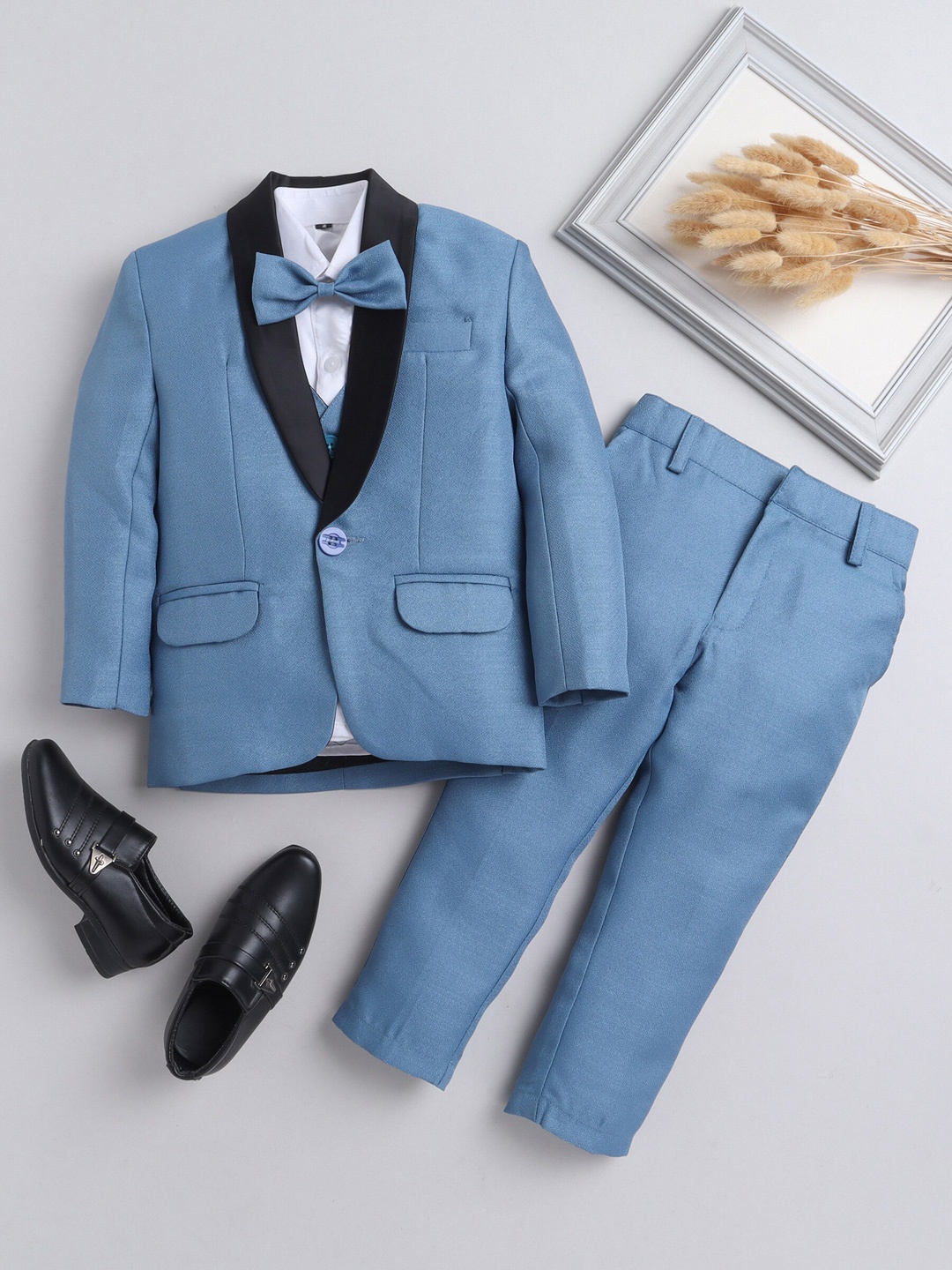 

BAESD Boys Single-Breasted Silk Cotton 5-Piece Suit, Blue