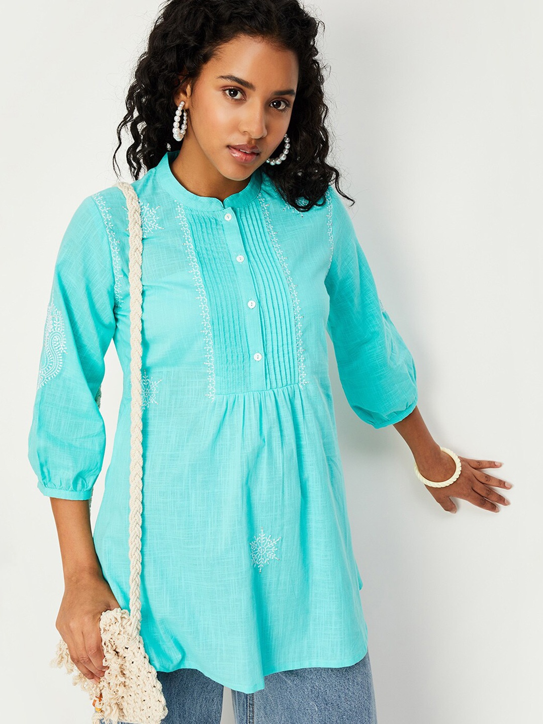 

max Gathers Cotton Tunic, Blue