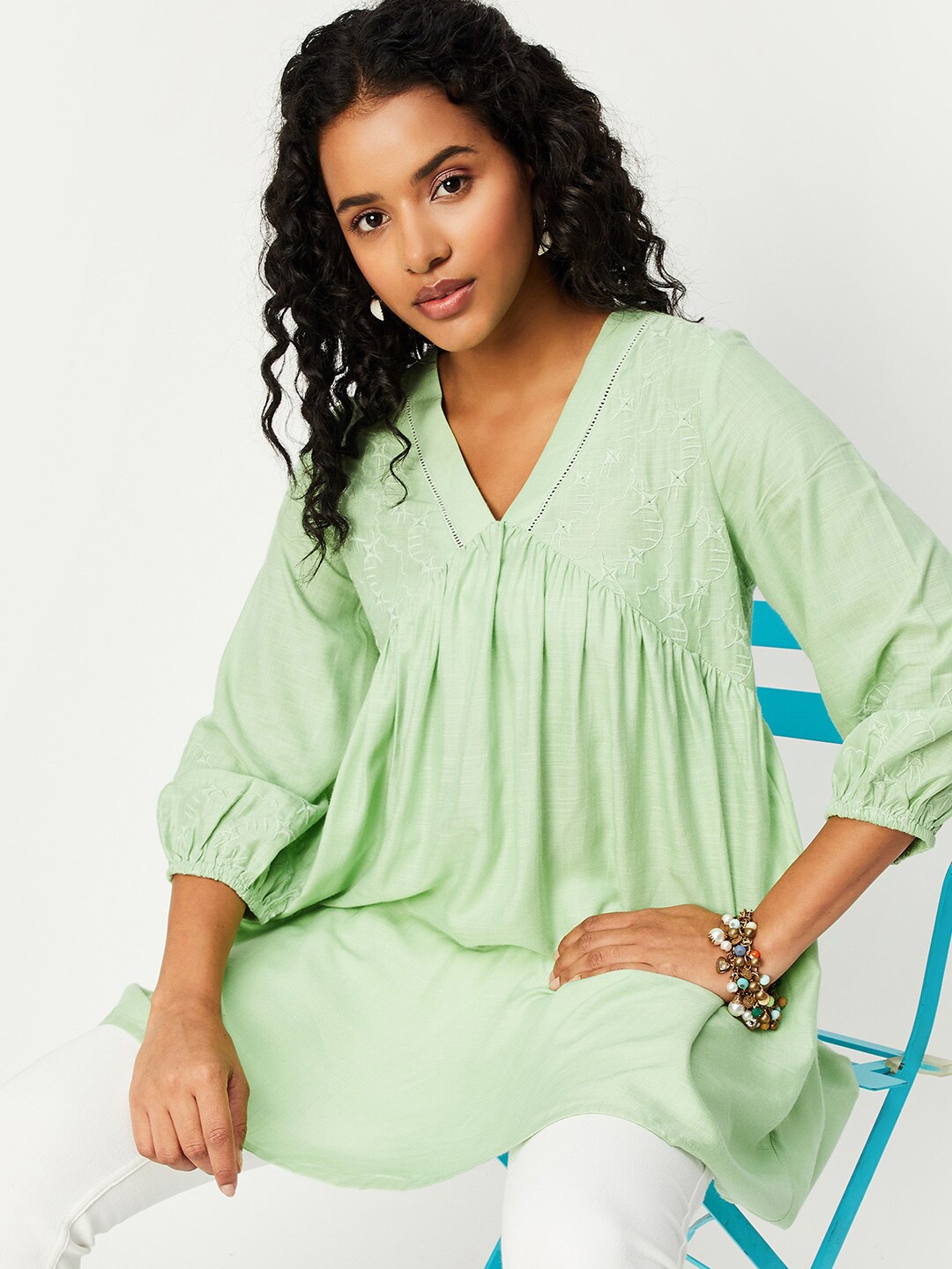 

max V Neck Gathers Tunic, Green