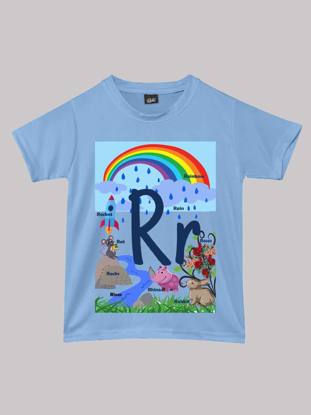 

RISH Boys Alphabet R Educational Graphic Printed Short Sleeves T-shirt, Blue