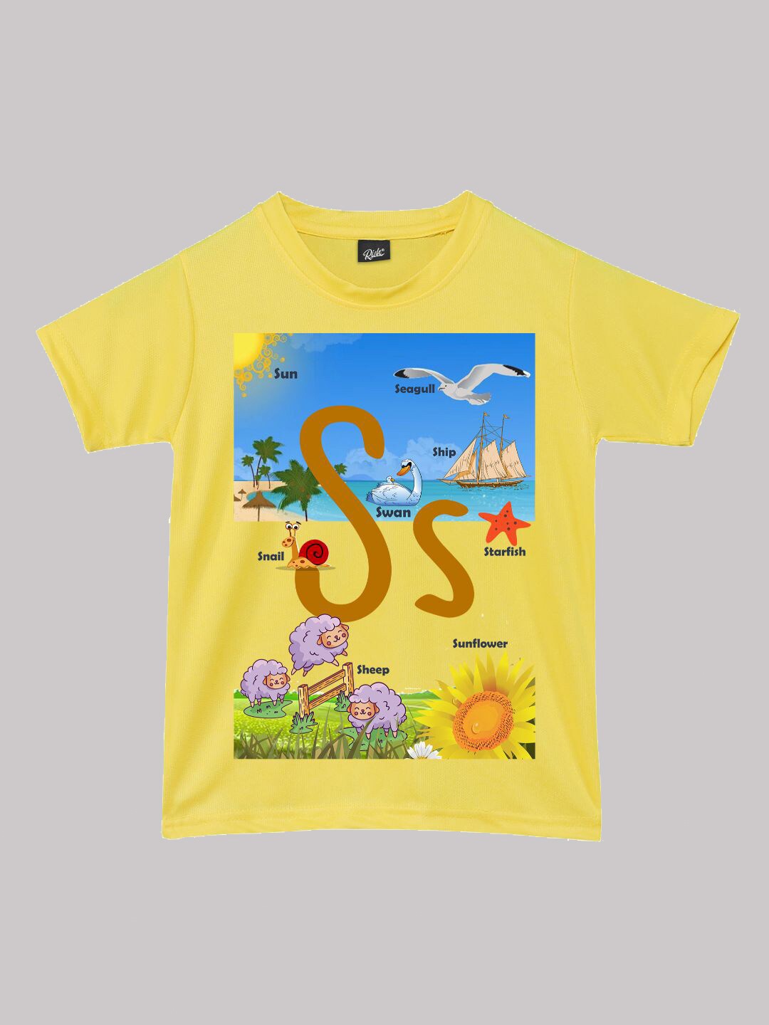 

RISH Boys Alphabet - S Graphic Printed Round Neck T-shirt, Yellow