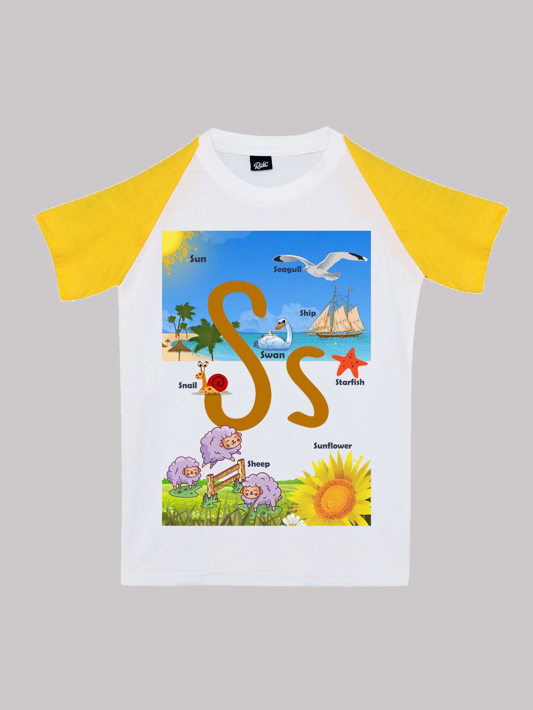 

RISH Boys Alphabet Printed Cotton T-shirt, Yellow