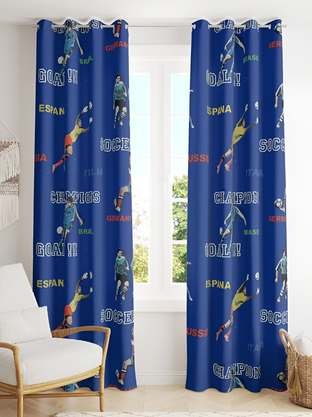

Tesmare Blue Quirky Kidsroom Satin Door Curtain
