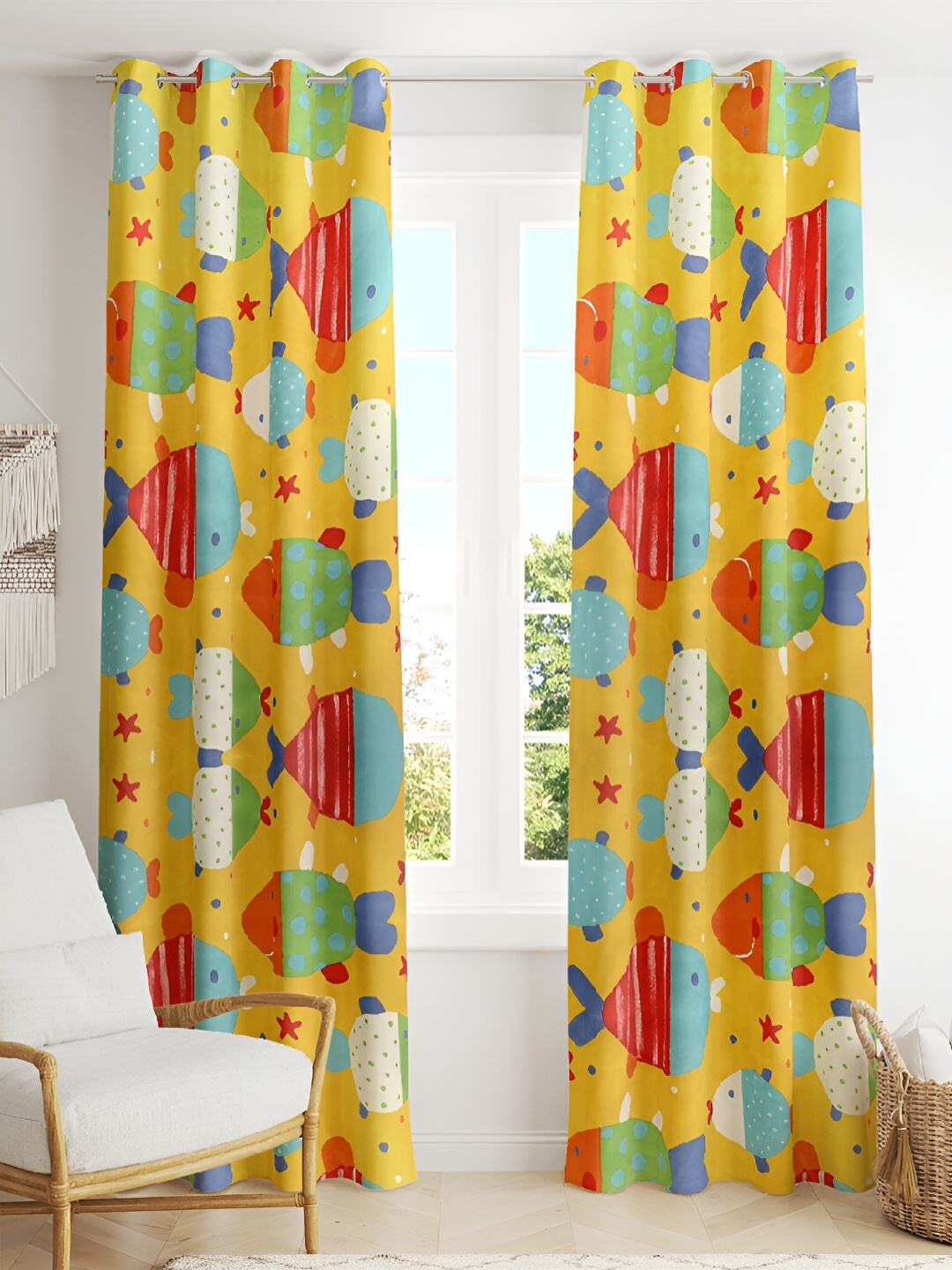 Tesmare Yellow & Red Quirky Satin Long Door Curtain