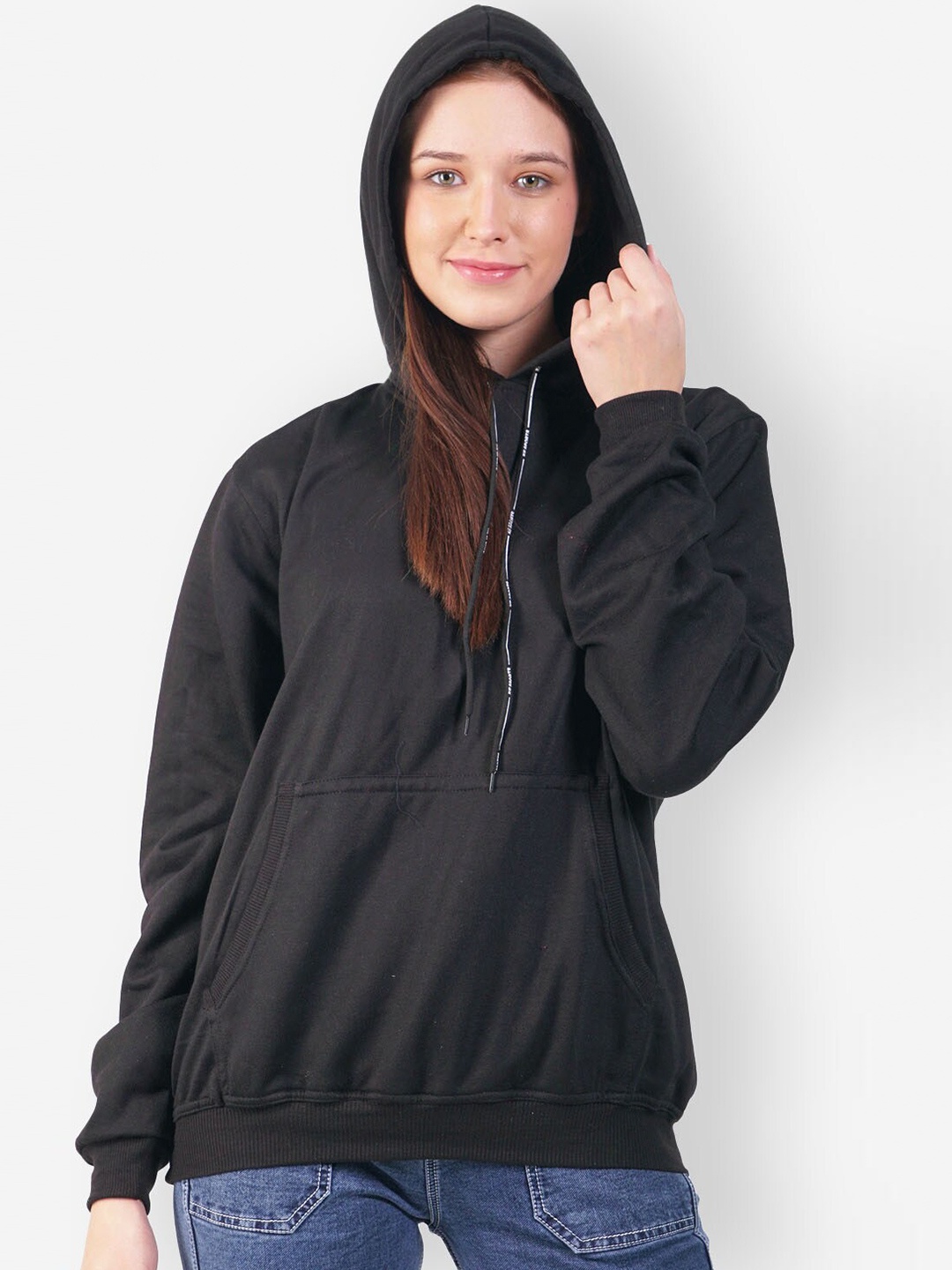 

TEEMOODS Oversized Fleece Hooded Front Open Sweatshirt, Black