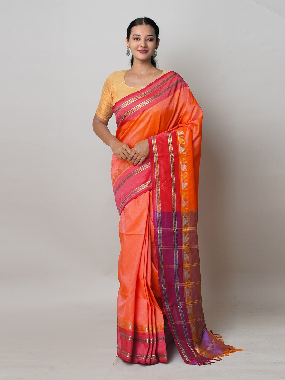 

Unnati Silks Pure Silk Handloom Chettinad Saree, Orange