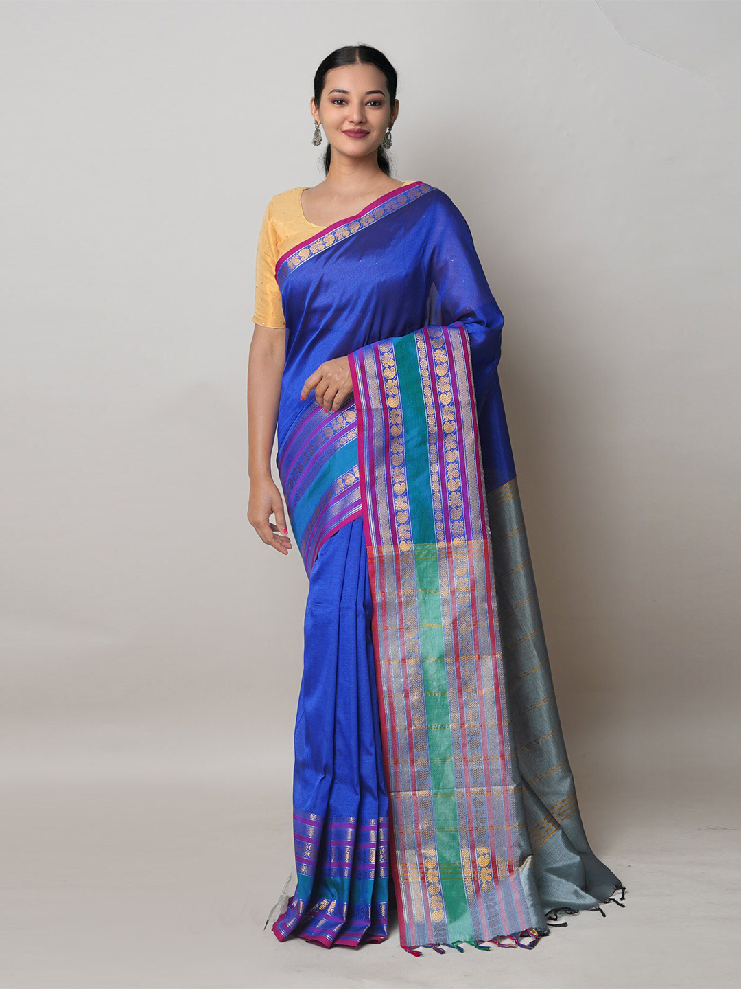 

Unnati Silks Paisley Woven Design Zari Pure Silk Handloom Narayan Peth Saree, Blue