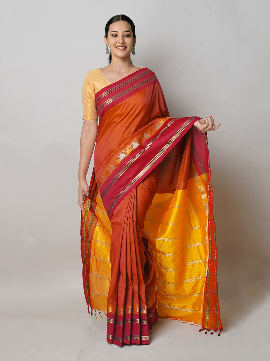 

Unnati Silks Zari Detailed Pure Silk Handloom Chettinad Saree, Brown