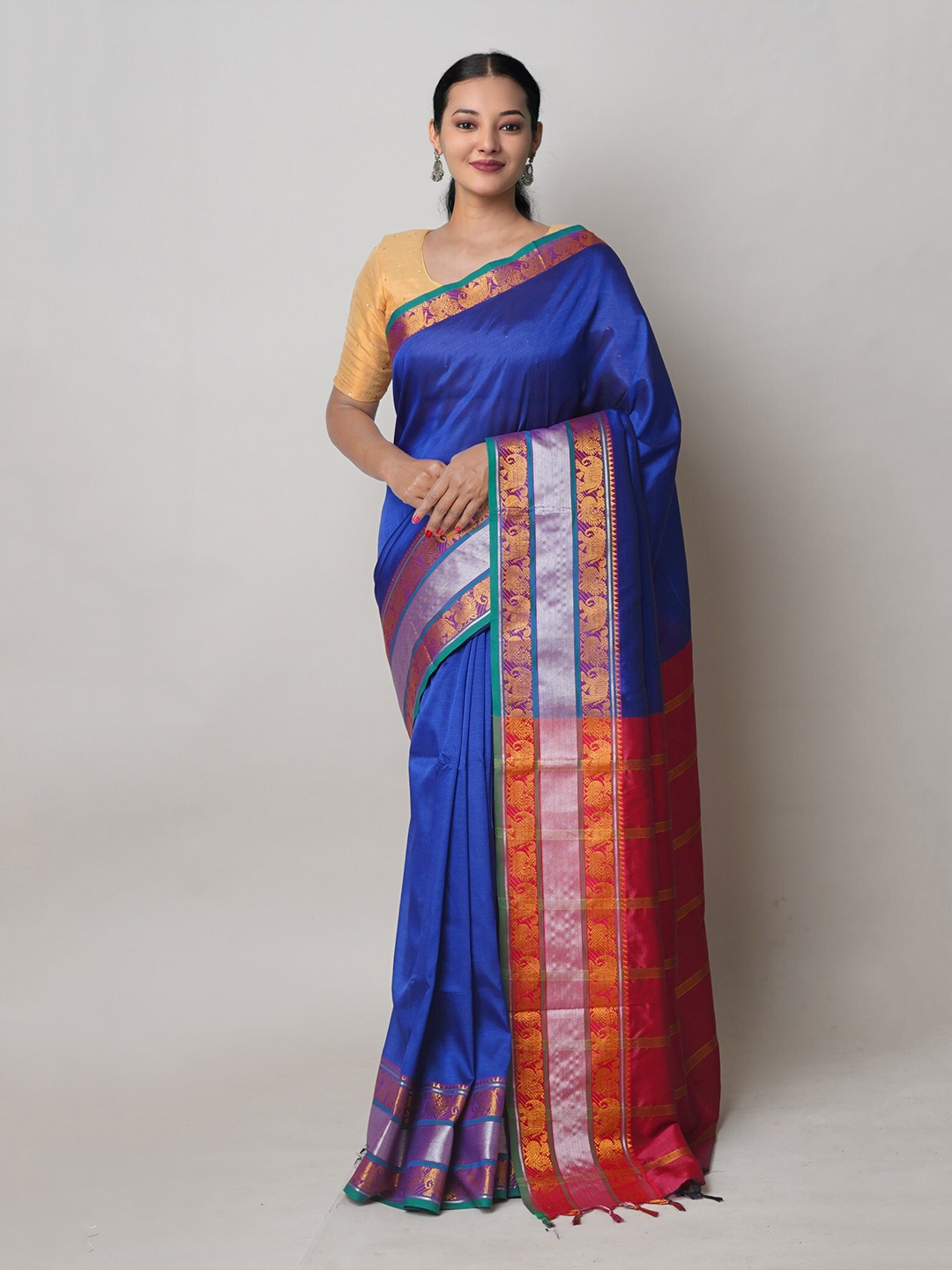 

Unnati Silks Pure Silk Handloom Zari Narayan Peth Saree, Navy blue
