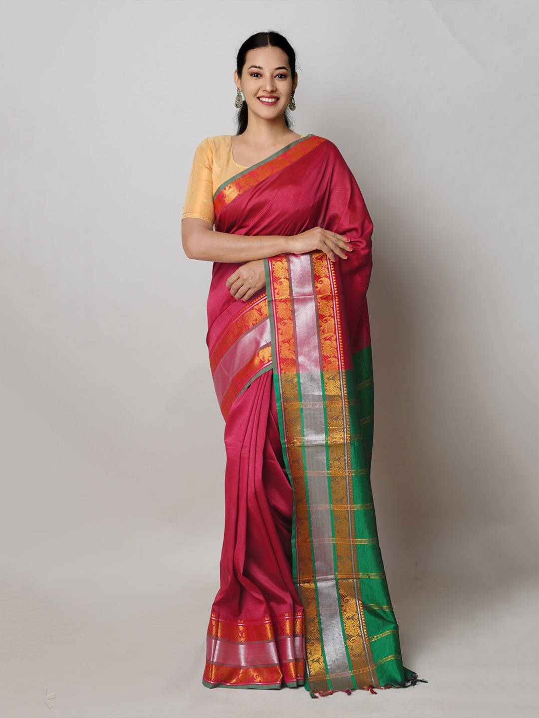 

Unnati Silks Pure Silk Handloom Narayan Peth Saree, Maroon