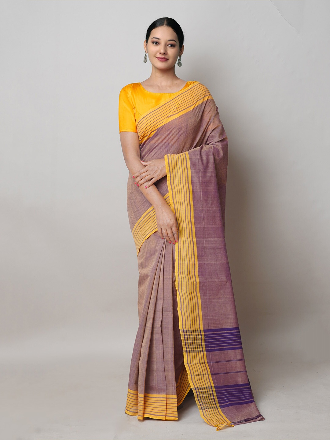

Unnati Silks Striped Pure Cotton Handloom Mangalagiri Saree, Purple