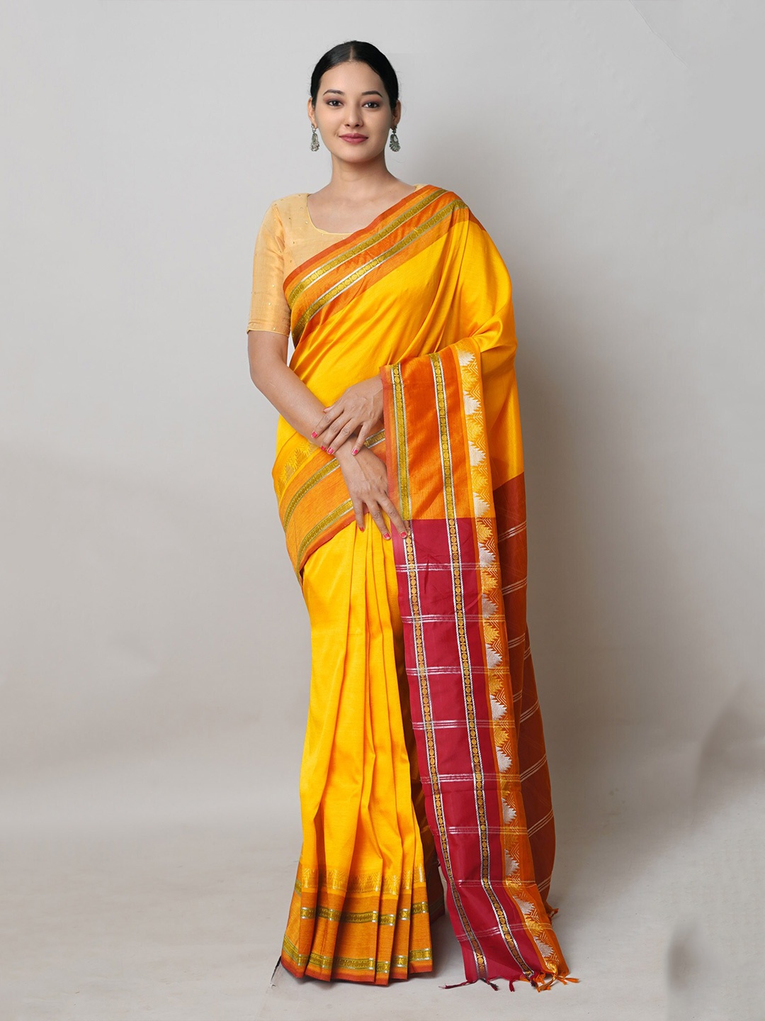 

Unnati Silks Pure Silk Handloom Chettinad Saree, Yellow