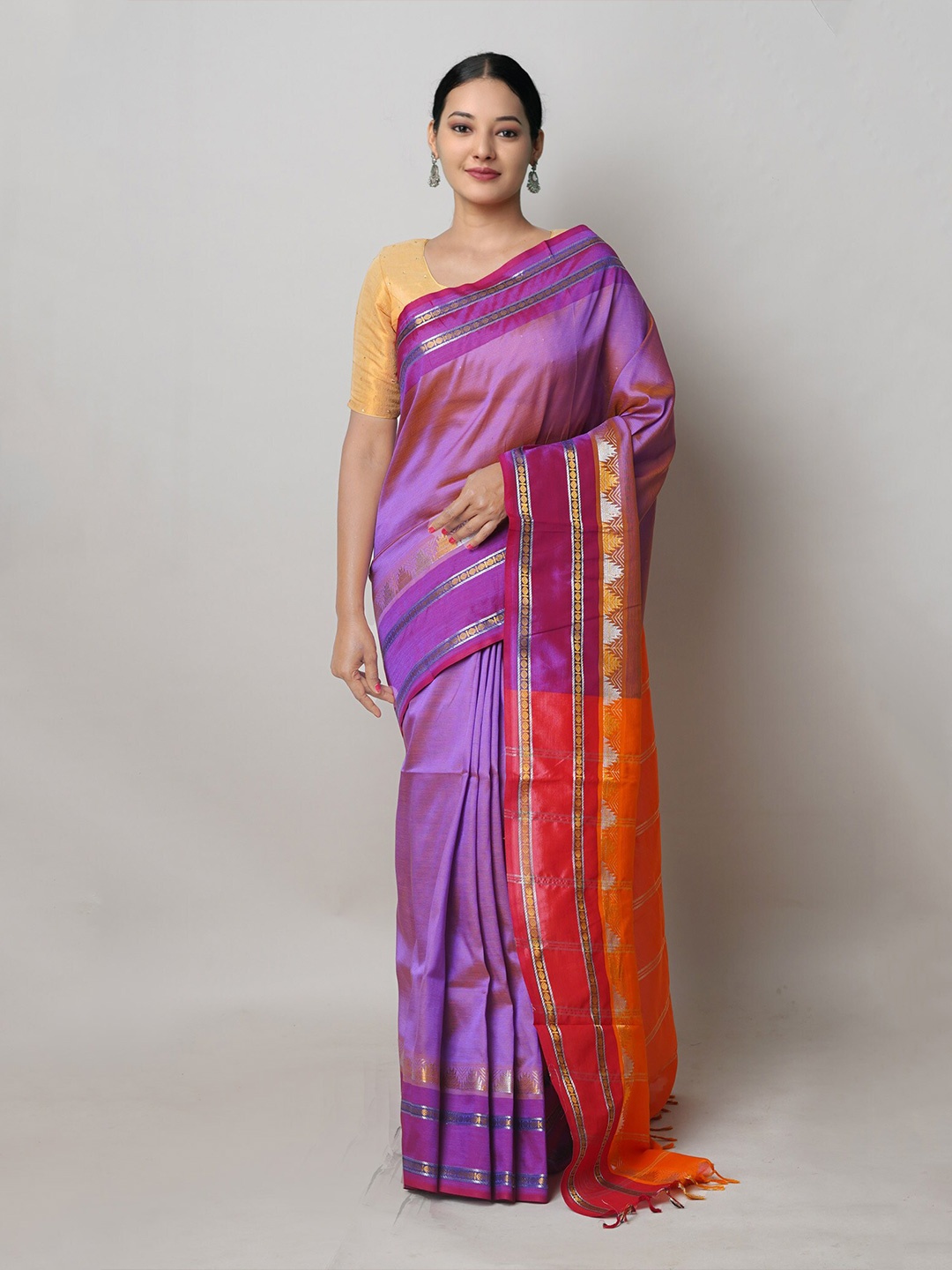 

Unnati Silks Pure Silk Handloom Zari Chettinad Saree, Purple
