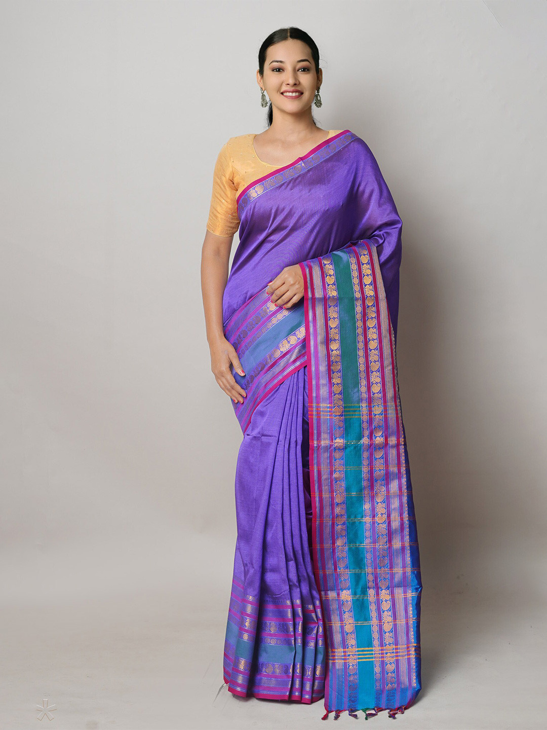 

Unnati Silks Woven Design Zari Pure Silk Handloom Narayan Peth Saree, Violet