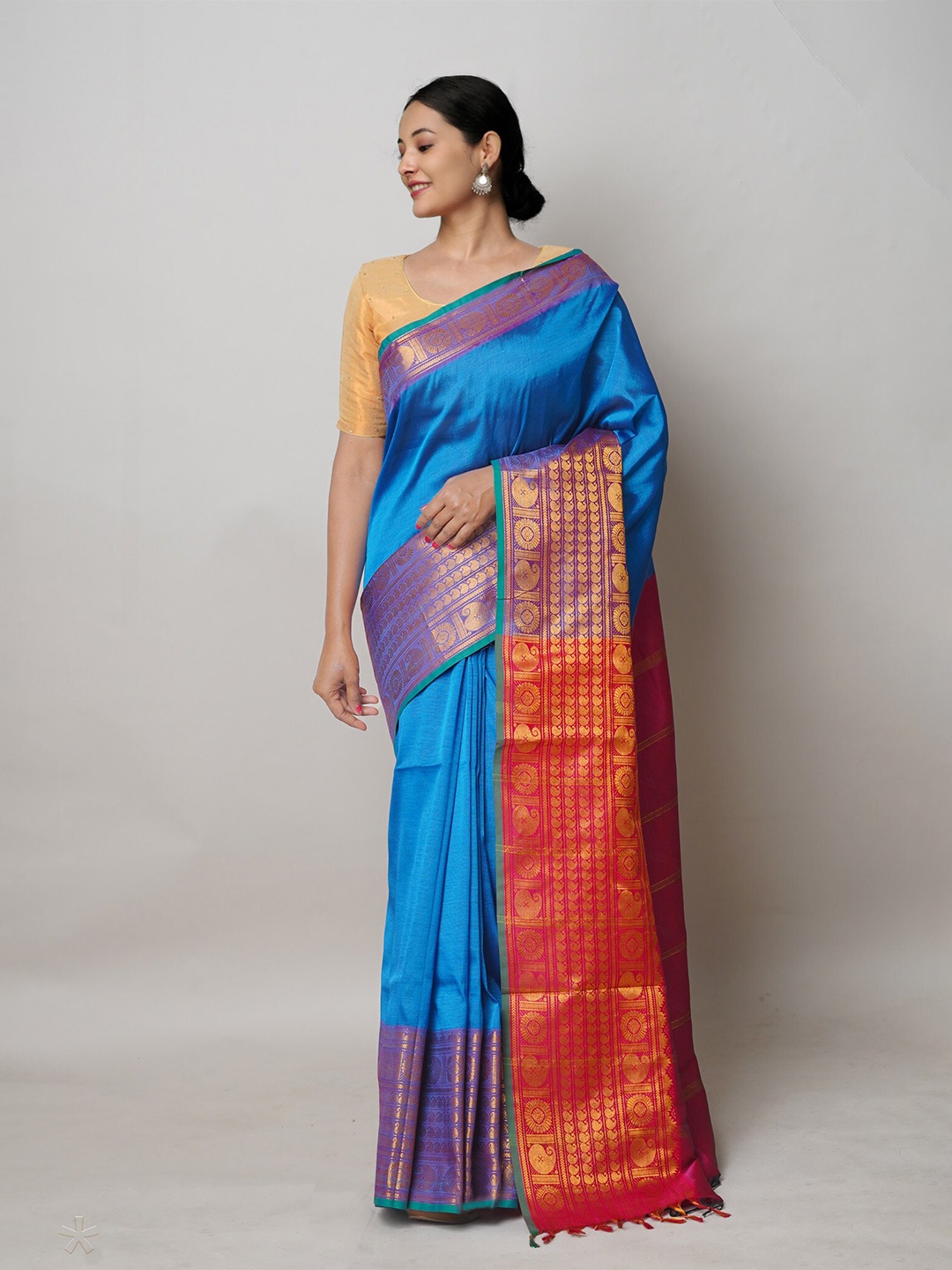 

Unnati Silks Paisley Woven Design Zari Pure Silk Handloom Narayan Peth Saree, Blue