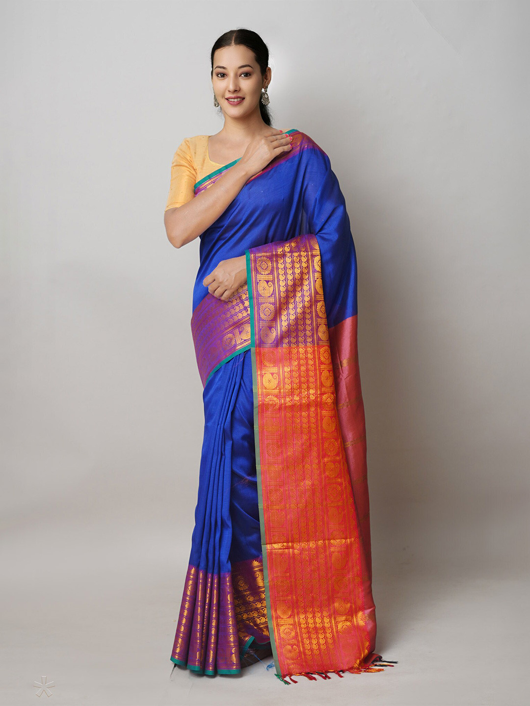 

Unnati Silks Woven Design Zari Pure Silk Handloom Narayan Peth Saree, Blue