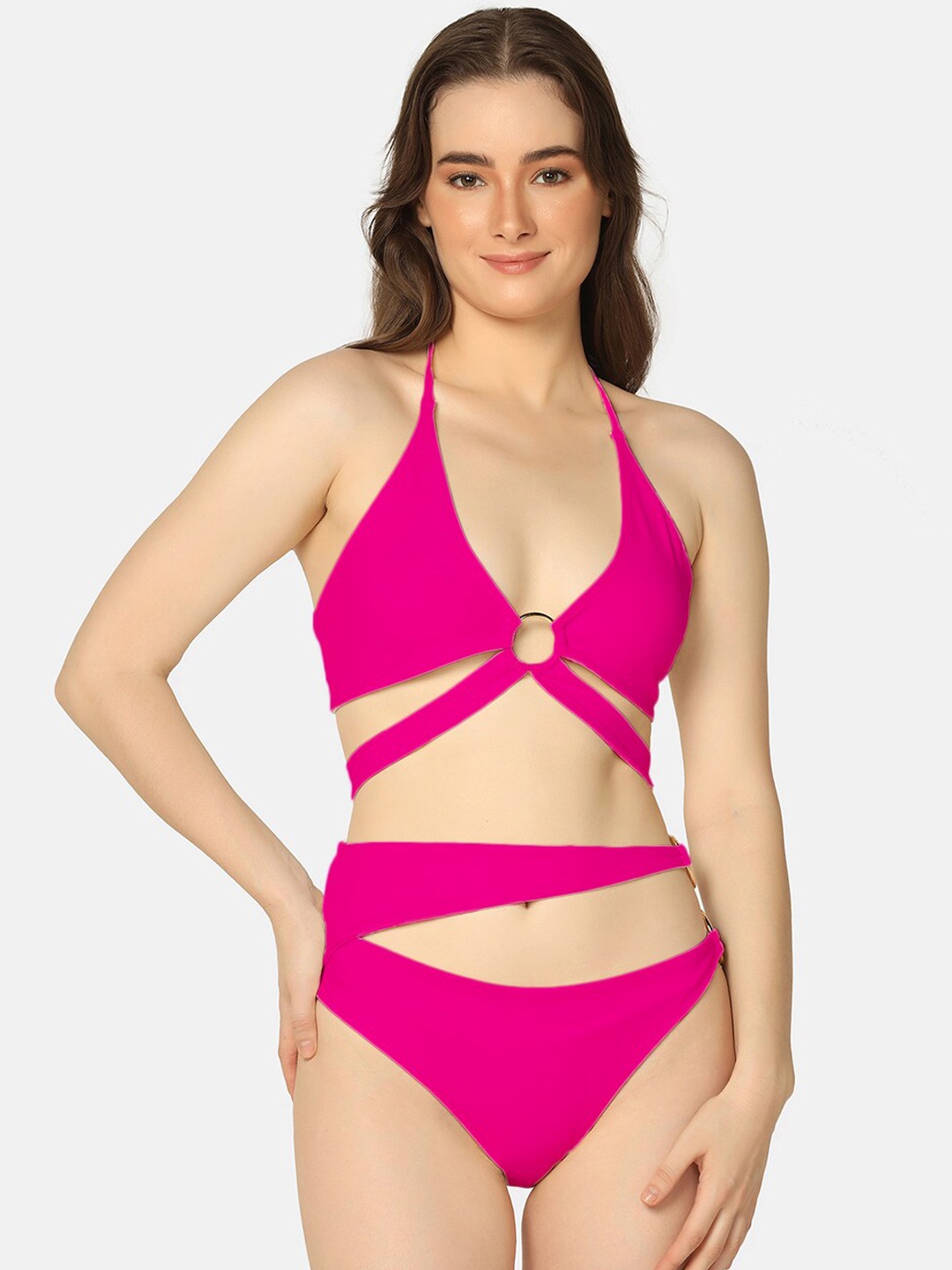 

PRETTYBOLD Halter Neck Bikini Swimwear, Magenta