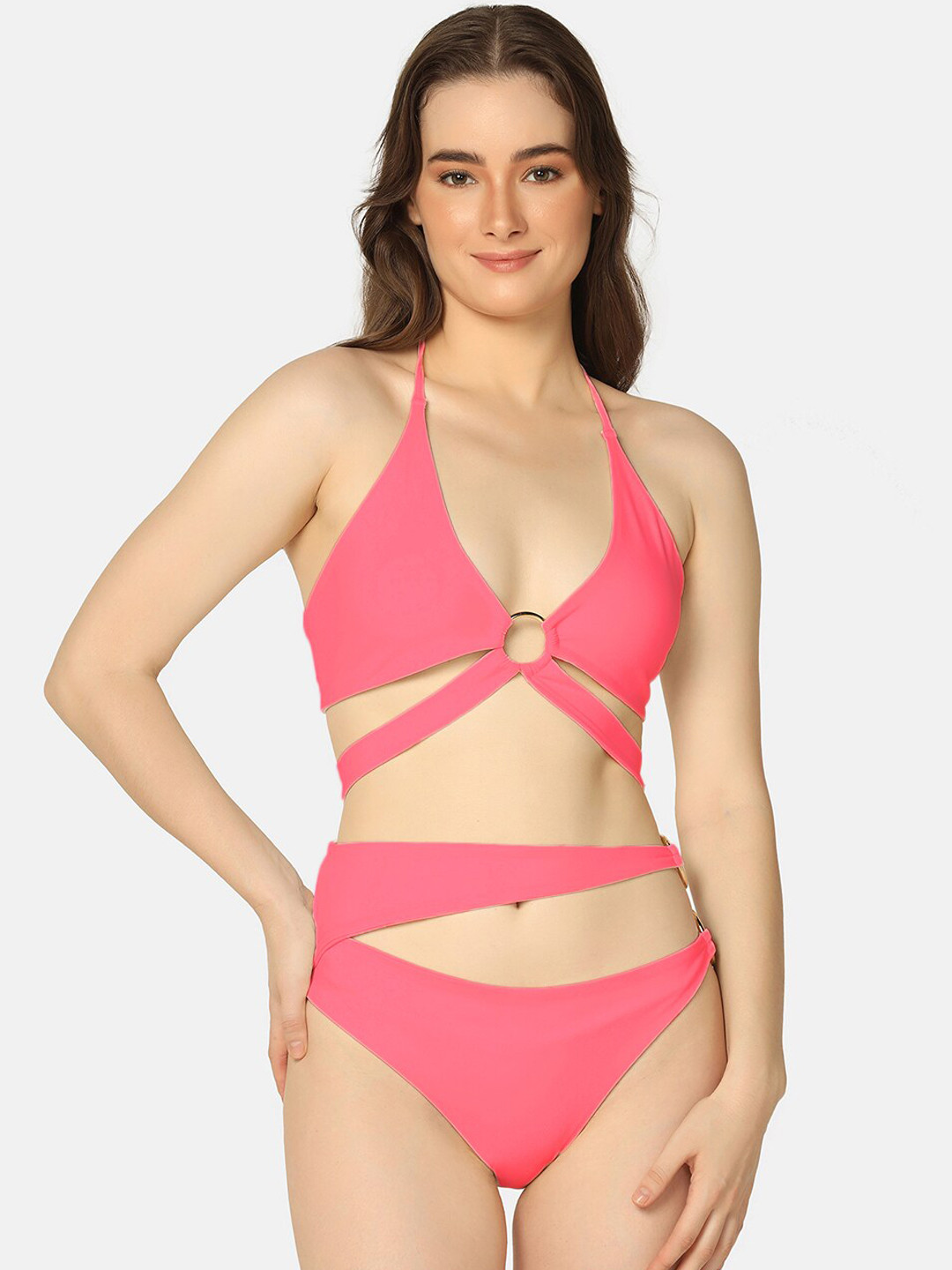 

PRETTYBOLD Halter Neck Bikini Swimwear Set, Pink