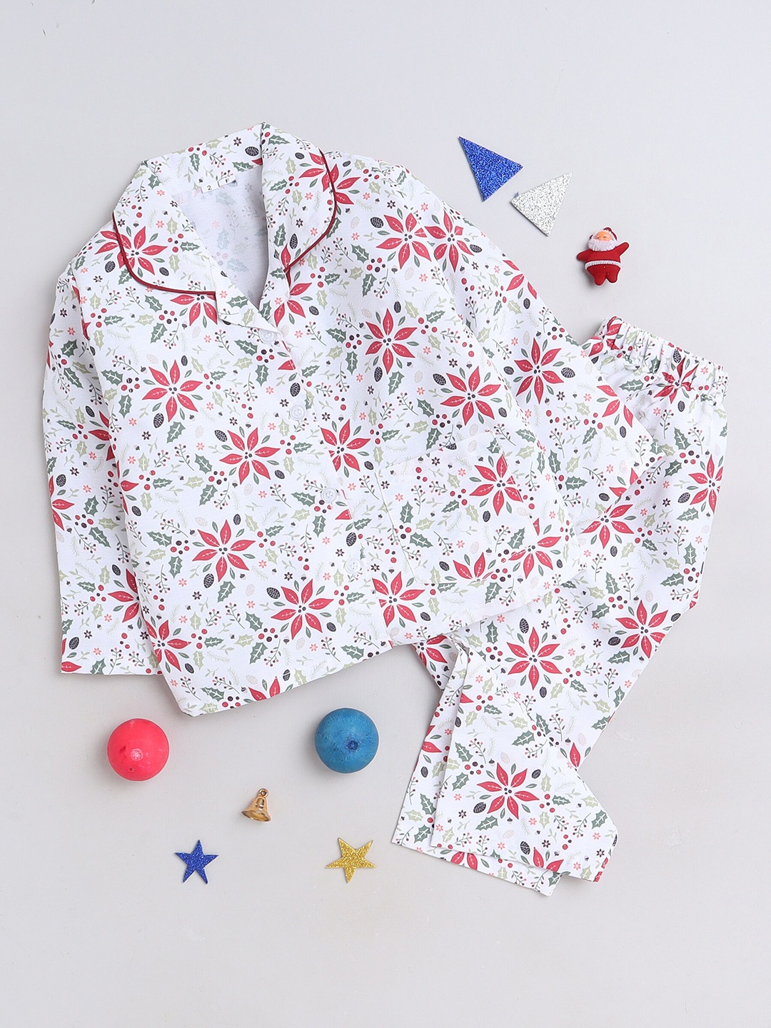 

The Magic Wand Kids Floral Printed Shirt With Pyjama, White