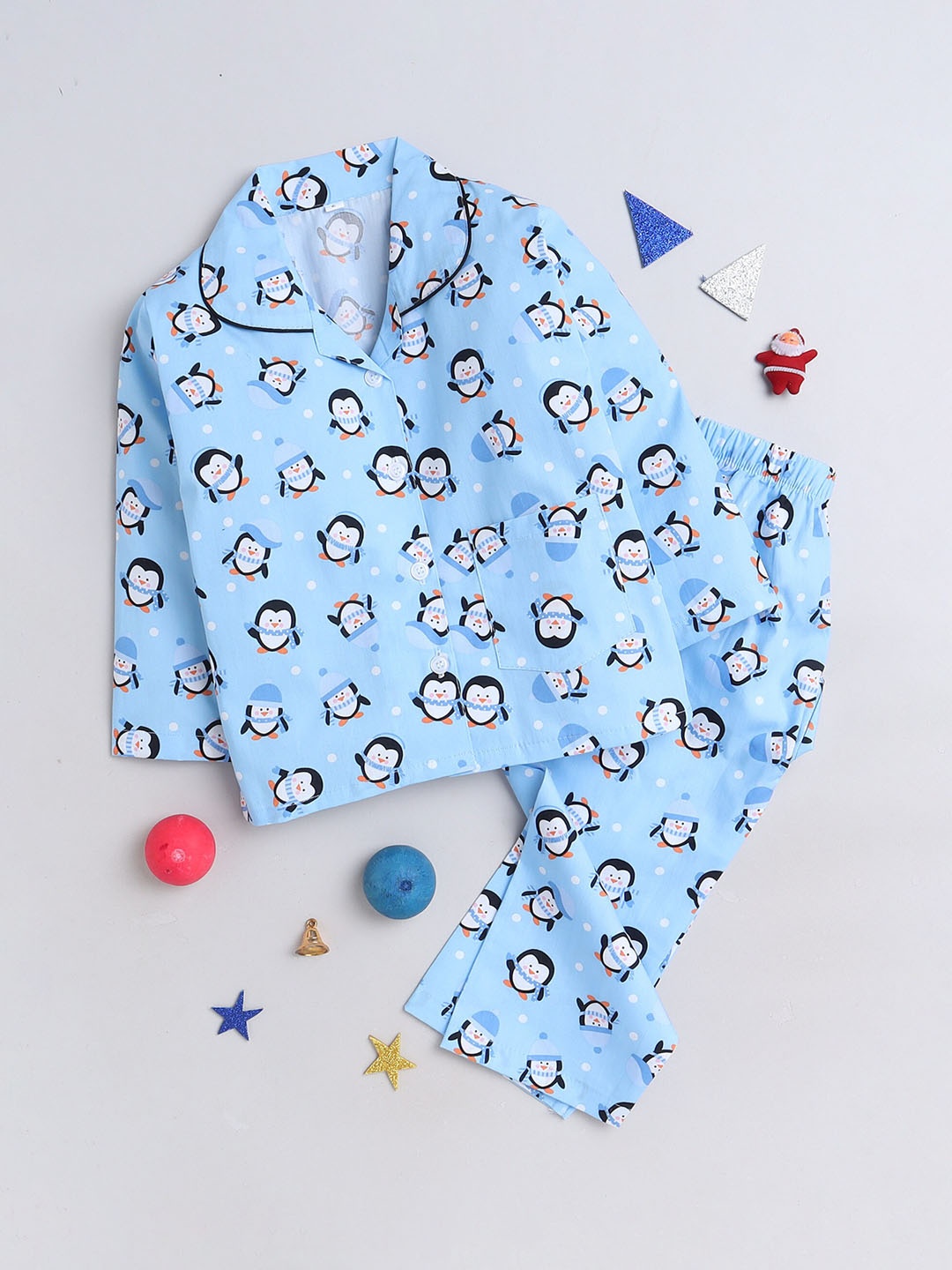 

The Magic Wand Kids Conversational Printed Pure Cotton Shirt With Pyjamas, Blue