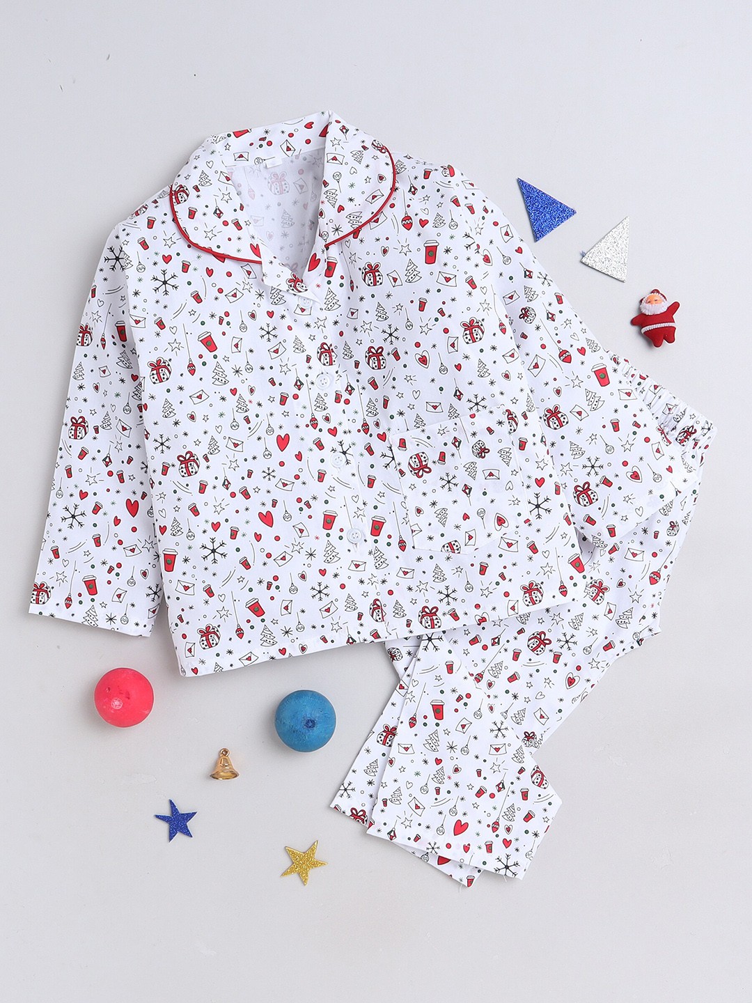 

The Magic Wand Kids Conversational Printed Pure Cotton Shirt With Pyjamas, White