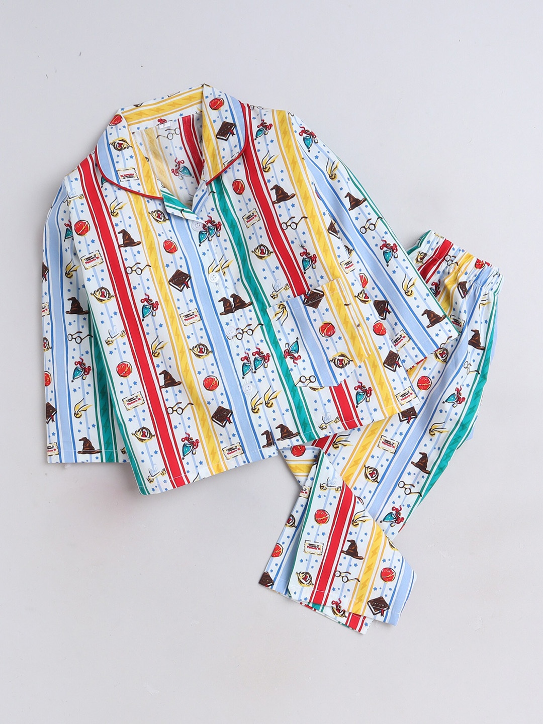 

The Magic Wand Kids Conversational Printed Pure Cotton Shirt With Pyjamas, White