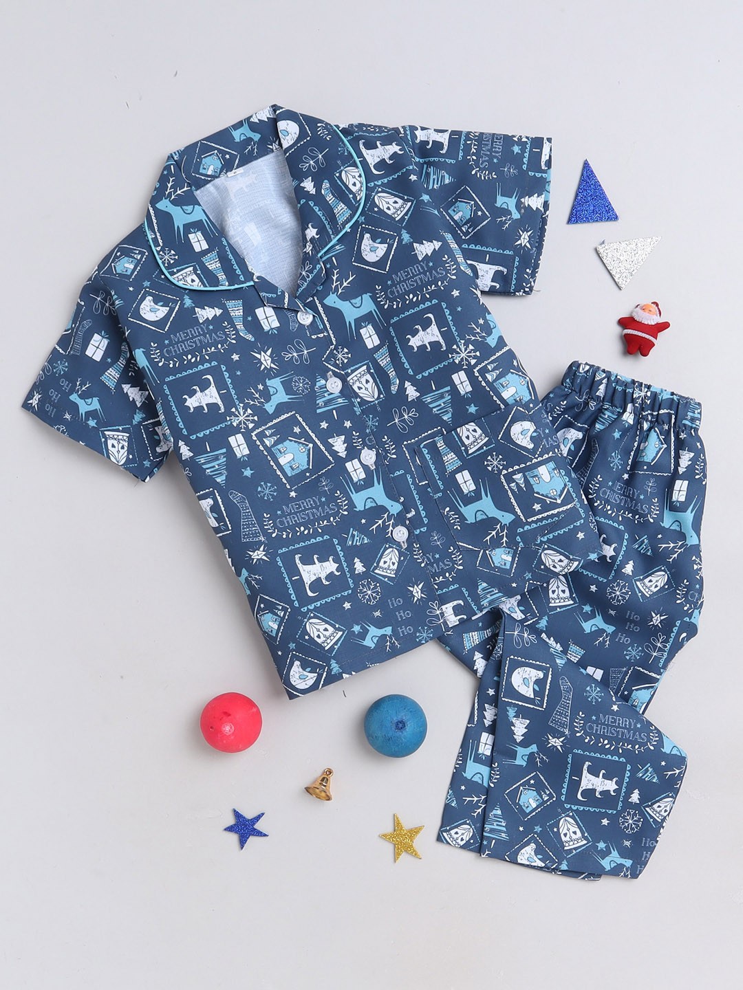 

The Magic Wand Kids Conversational Printed Night Suit, Navy blue