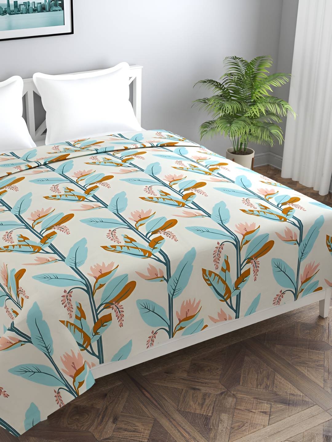 

BREVARD Beige & Blue Printed Double Queen Duvet Cover, Green