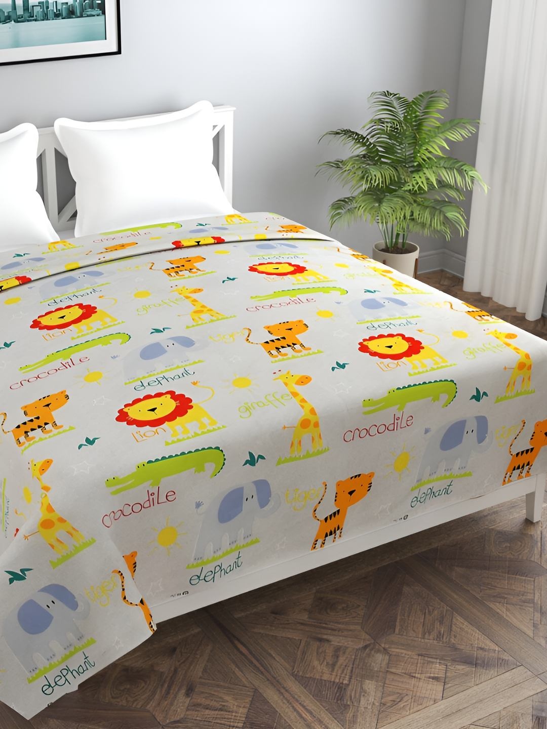 

BREVARD Off White & Yellow Printed Double Queen Duvet Cover