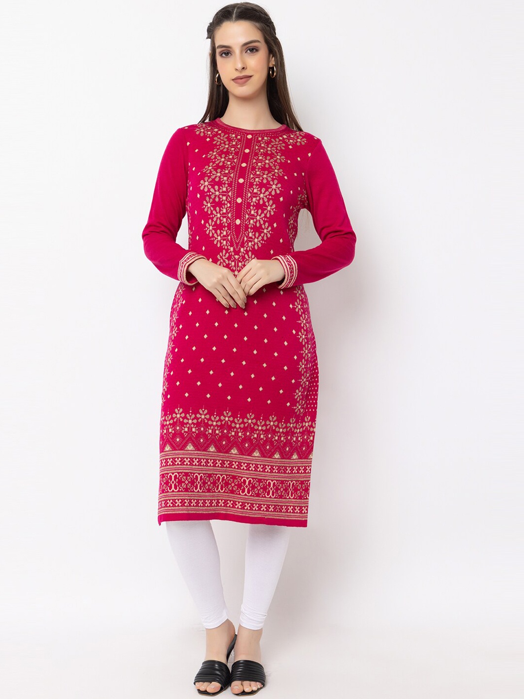 

KEIKO Floral Woven Design Acrylic Straight Kurta, Pink