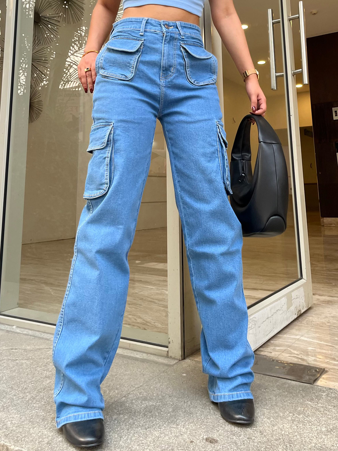 

Off Duty India Women Comfort Wide Leg High-Rise Clean Look Cotton Jeans, Blue