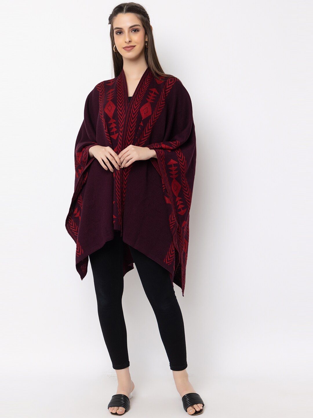 

KEIKO Geometric Design V-Neck Shrug, Burgundy