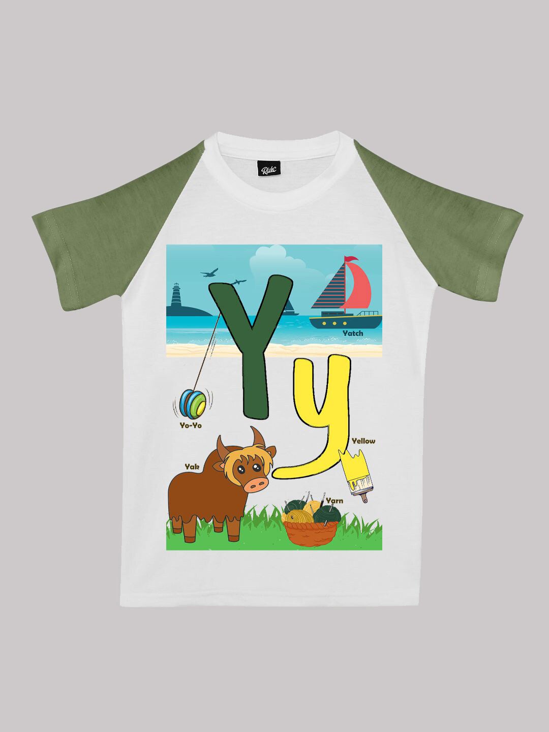 

RISH Boys Typography Printed Raglan Sleeves Cotton T-shirt, Olive
