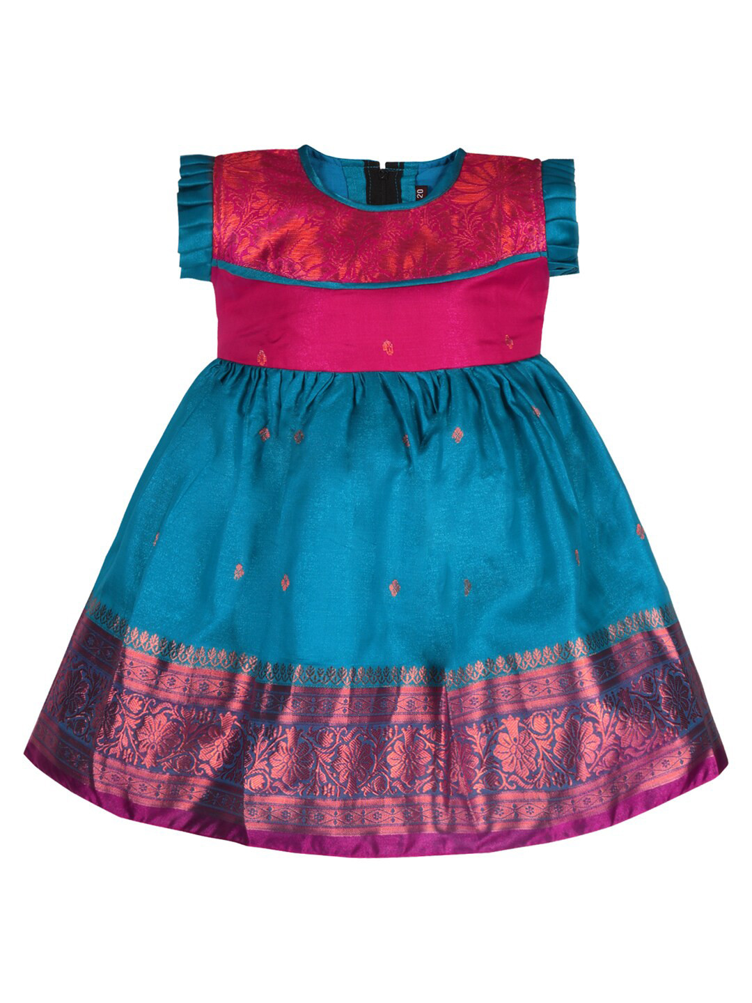 

Wish Karo Blue Floral Print Satin Fit & Flare Dress