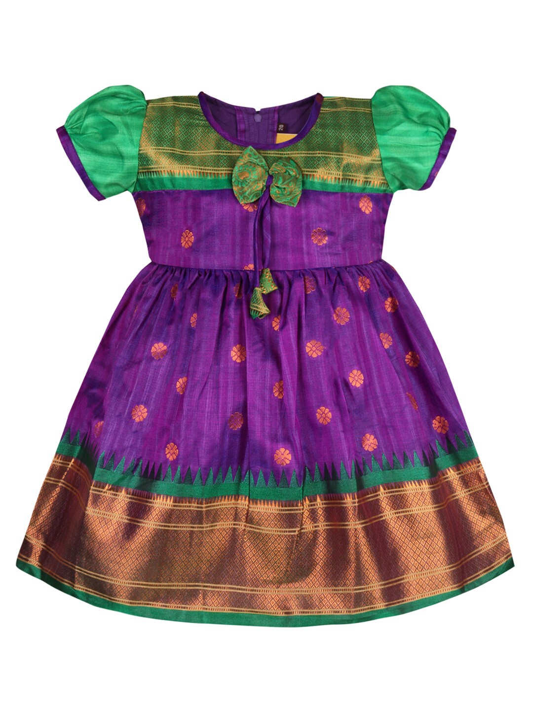 

Wish Karo Girls Ethnic Motifs Woven Design Puff Sleeve Fit & Flare Ethnic Dress, Purple