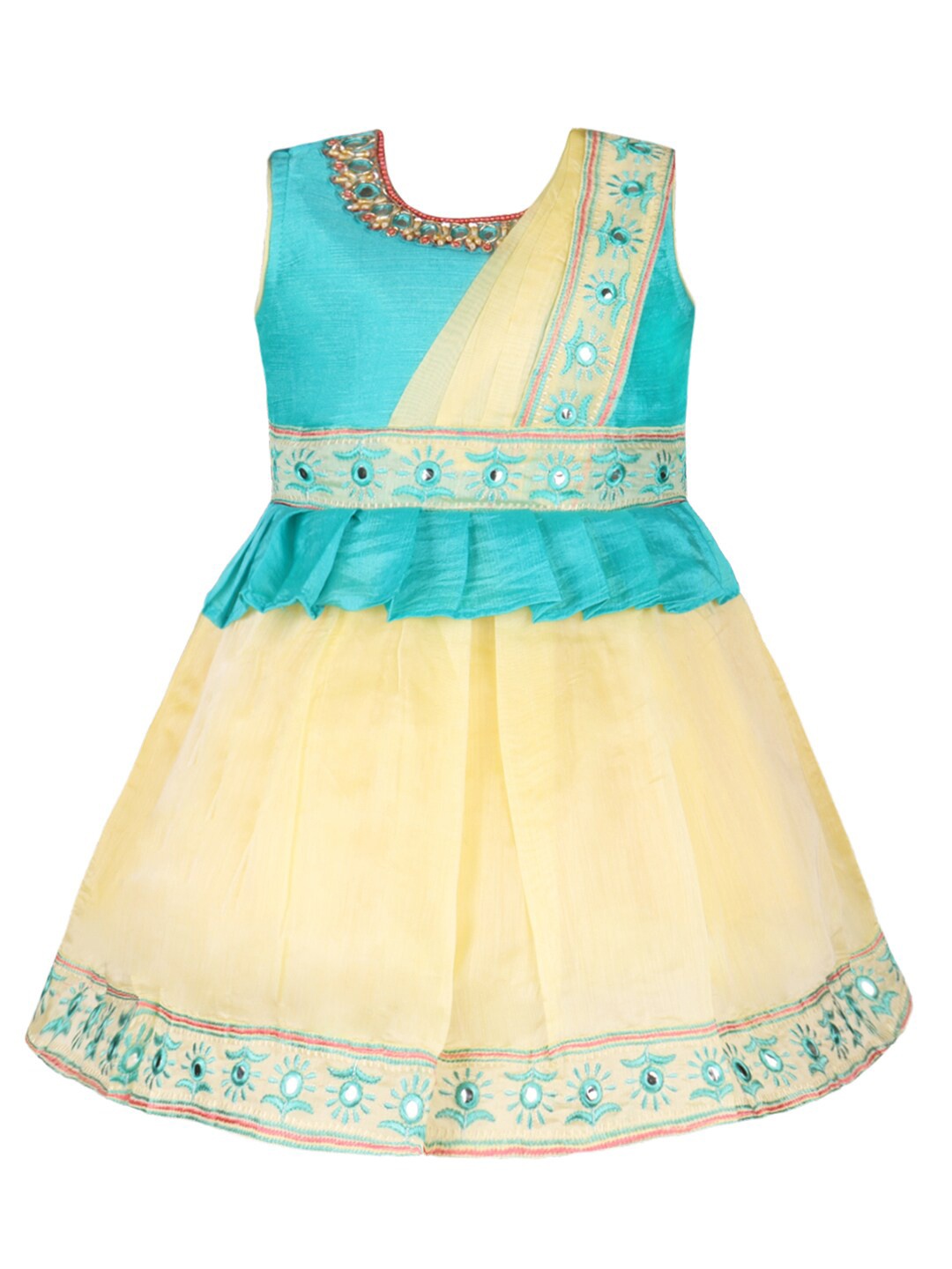 

Wish Karo Girls Pleated & Embroidered Ethnic Fit & Flare Dress, Blue