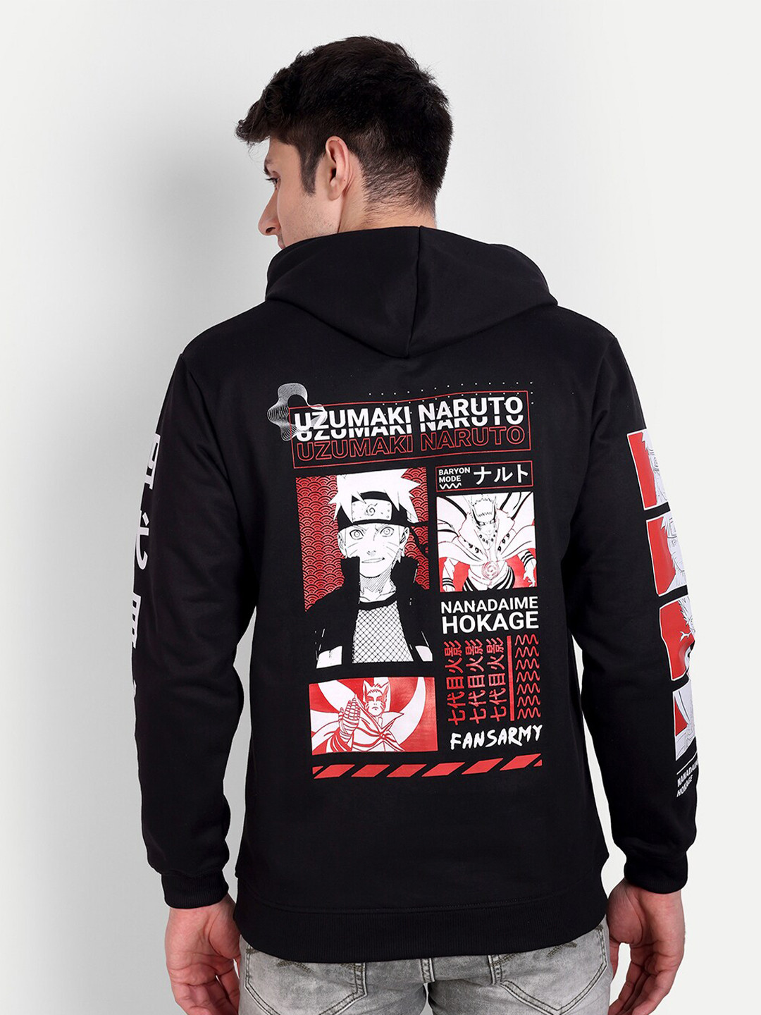 

Fans Army Naruto Printed Hooded Pure Cotton Pullover, Black