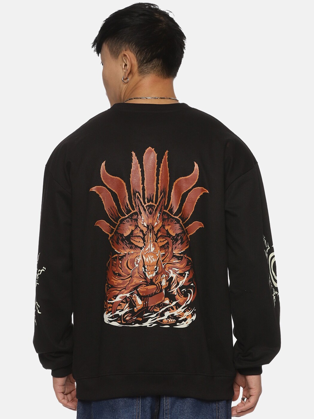 

Fans Army Naruto Nine Tail Beast Anime Printed Pure Cotton Oversized Pullover, Black