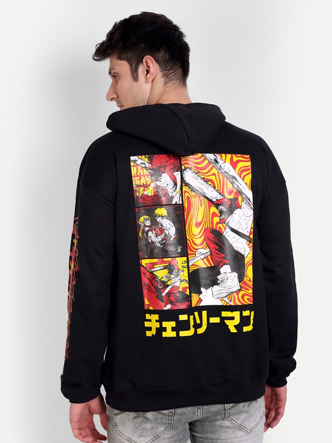 

Fans Army Anime Printed Pure Cotton Hooded Oversized Pullover Sweatshirt, Black