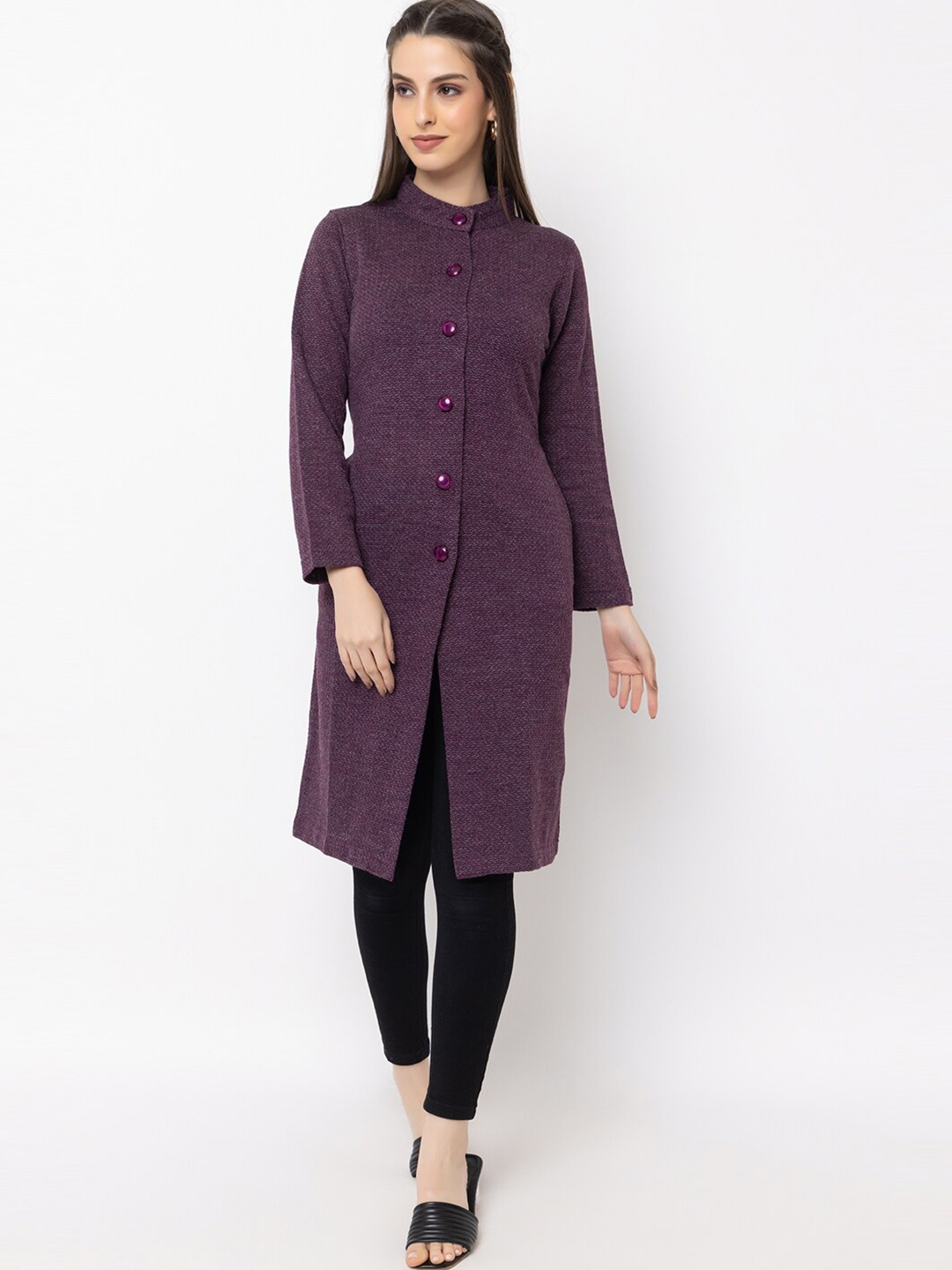 

KEIKO Stand Collar Acrylic Longline Overcoat, Purple